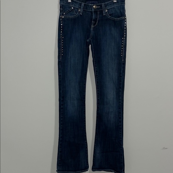 Rock & Republic Denim - Rock Republic Womens Blue Studded Flare Jeans